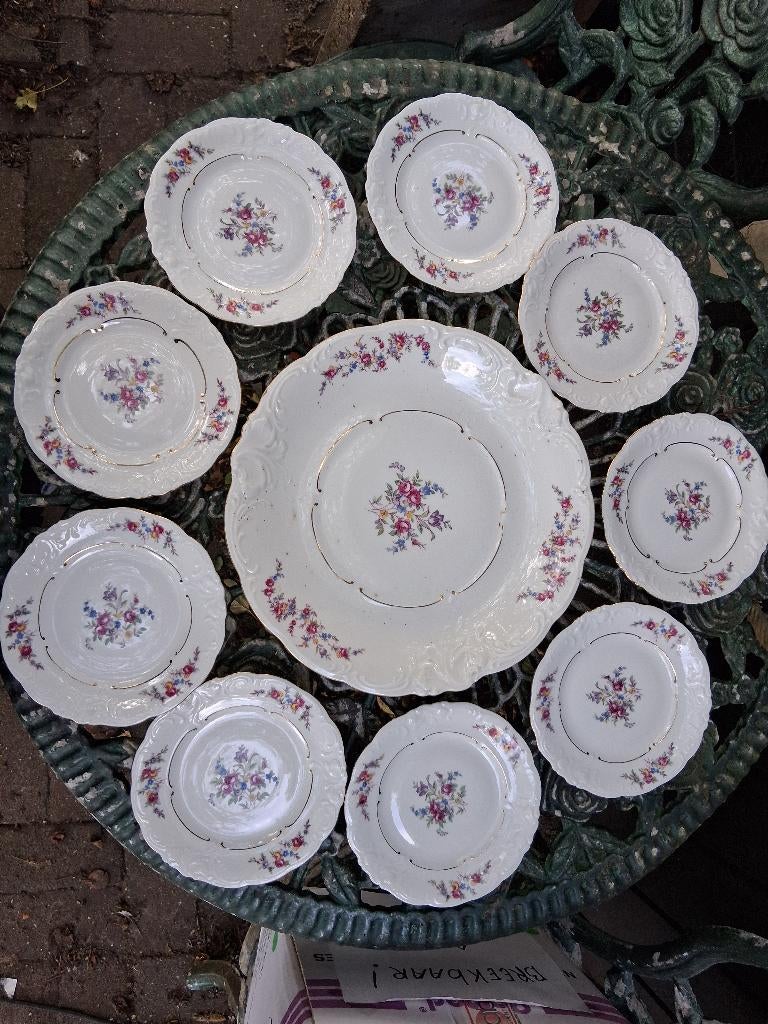 Gebakstel Wawel bloemboeketjes / roze roosjes blauw bloempje, Antiek en Kunst, Ophalen of Verzenden