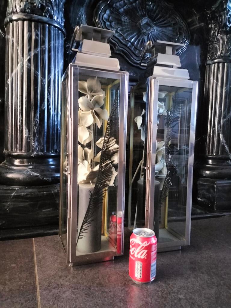 Set van 2 decoratieve rvs lantaarns, windlicht (groot), Ophalen of Verzenden