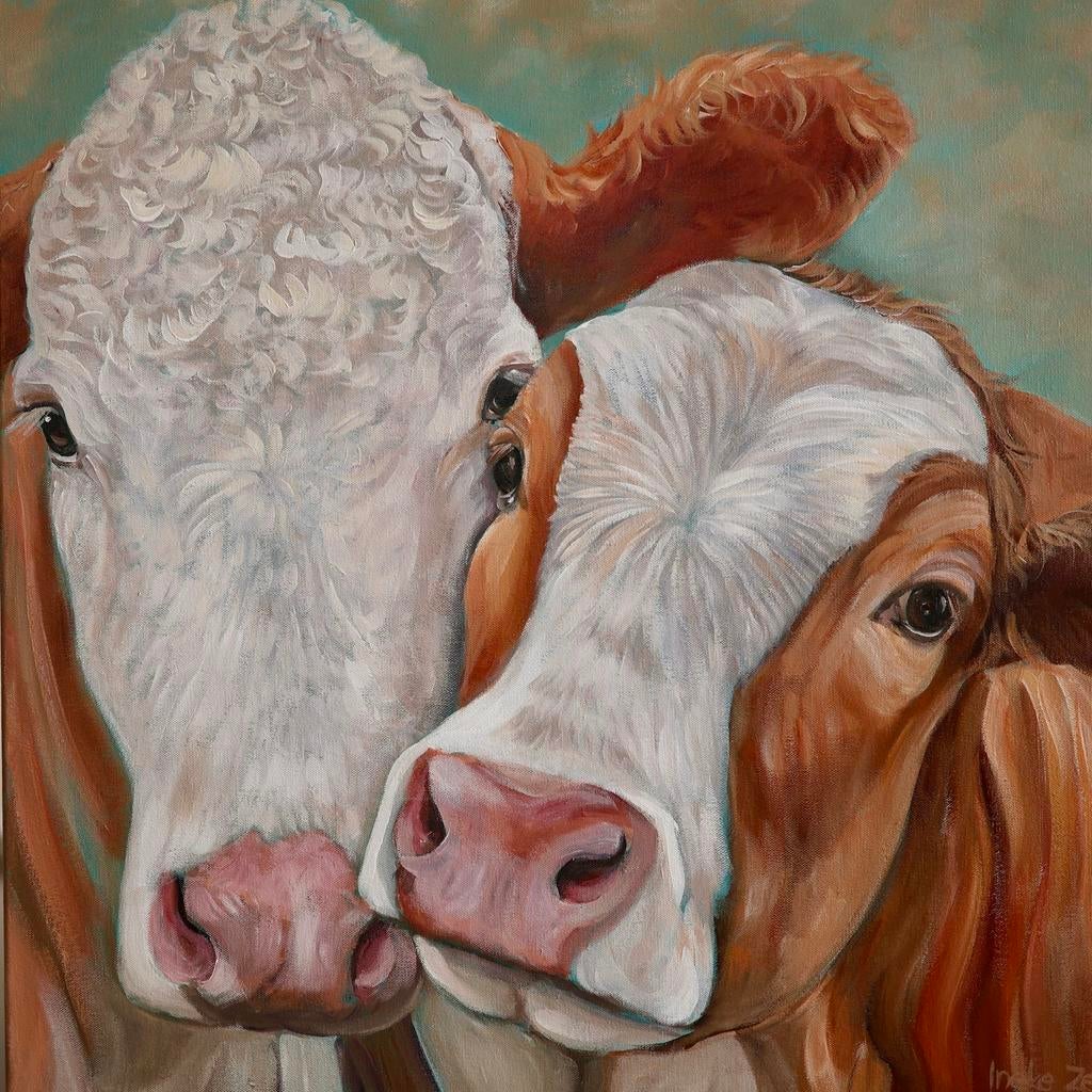 Schilderij koeien uit eigen atelier, Ophalen of Verzenden