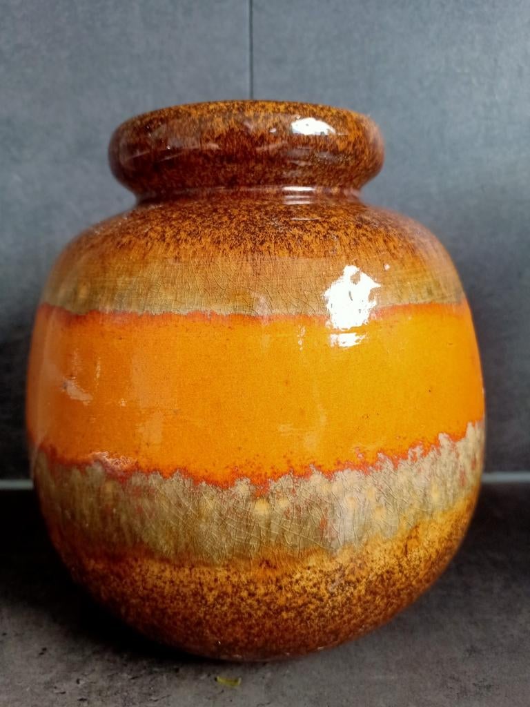 Vintage West Germany vaas, oranje en bruin, Ophalen of Verzenden