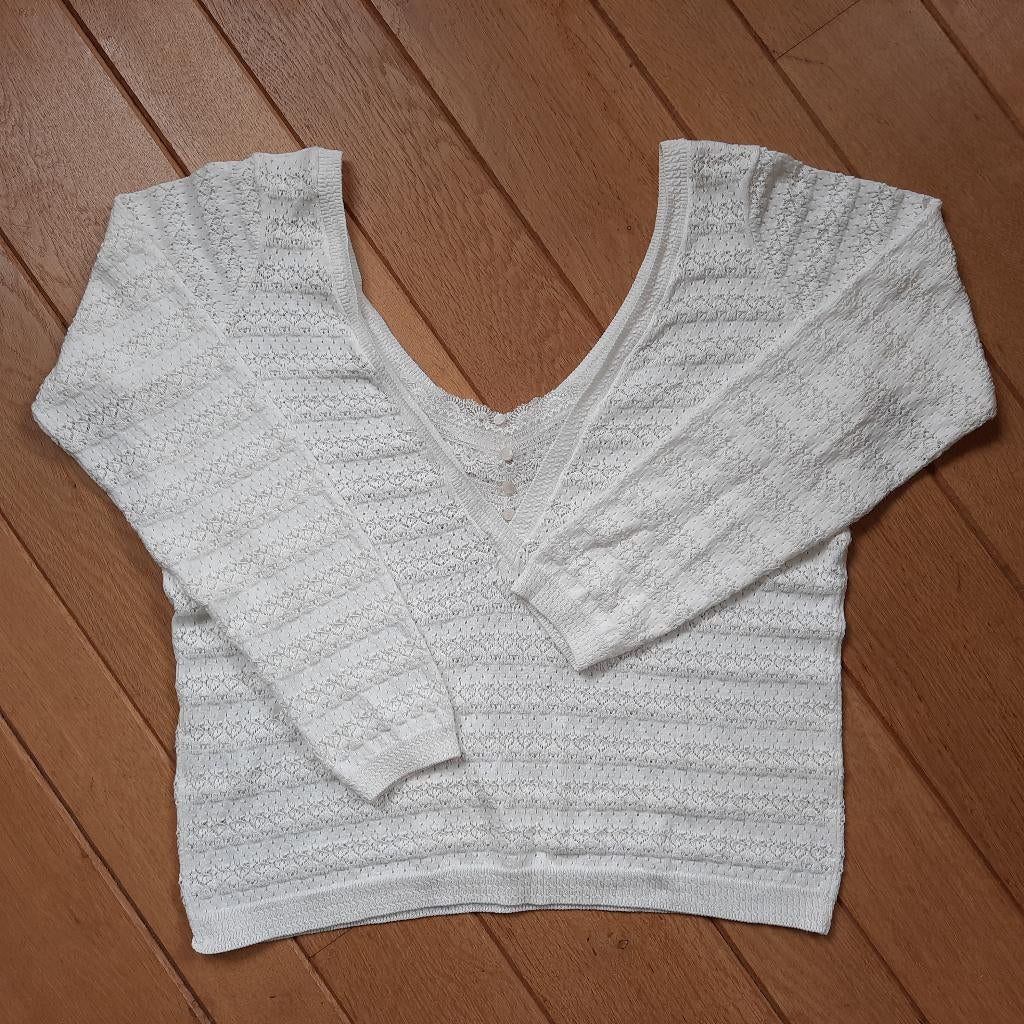 La Maille Sézane trui ecru ajour diepe V-hals maat M nieuw, Maat 38/40 (M), Beige, Nieuw, Ophalen of Verzenden