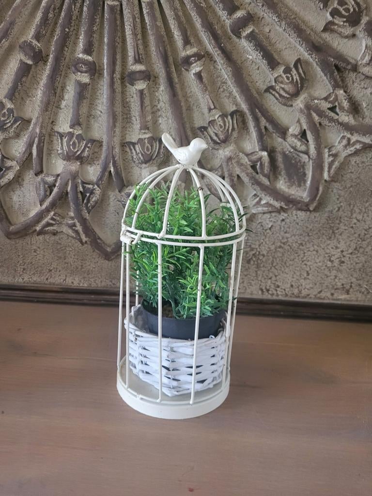 Leuk plantenbakje in vogelkooi-stijl, Ophalen of Verzenden, Rond, Hout, Minder dan 30 cm