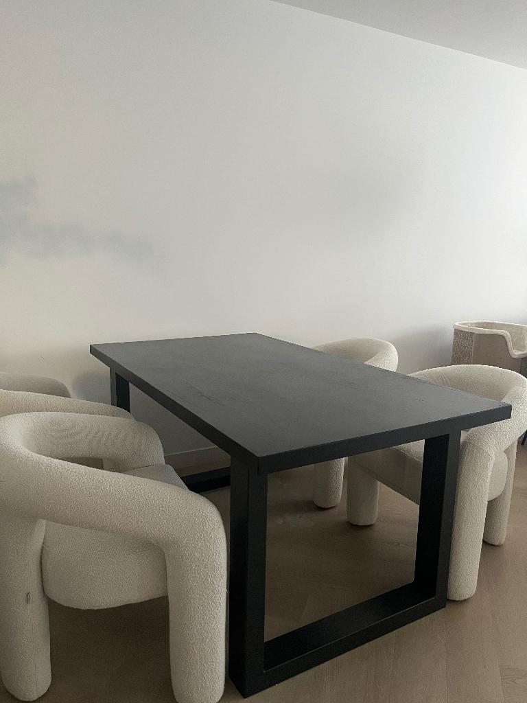 Eettafel - zwart mango hout 160 cm, Ophalen, Eikenhout, 50 tot 100 cm, Zo goed als nieuw