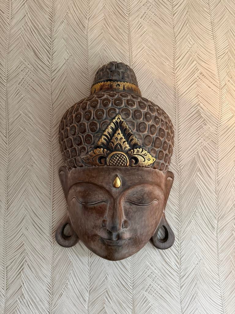 Houten Boeddha masker, Huis en Inrichting, Woonaccessoires | Boeddhabeelden, Ophalen of Verzenden, Gebruikt