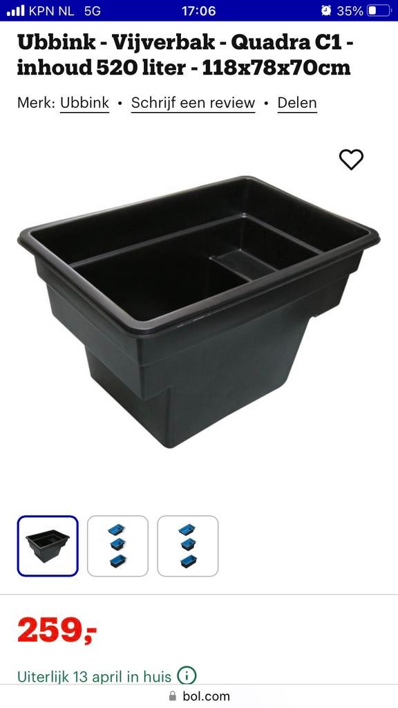 Ubbink quadra C1 vijverbak nette staat, Ophalen, Gebruikt