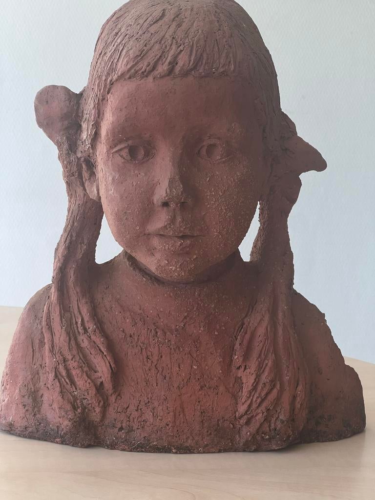 Terracotta Gipsen Buste Meisje - Vintage Decoratie, Gips, Ophalen of Verzenden, Vrouw, Buste