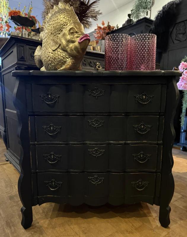 Vintage kastje, orgelgebogen ladekast, oud ladekastje VdlM, Ophalen, 50 tot 100 cm, Zo goed als nieuw, 3 of 4 laden