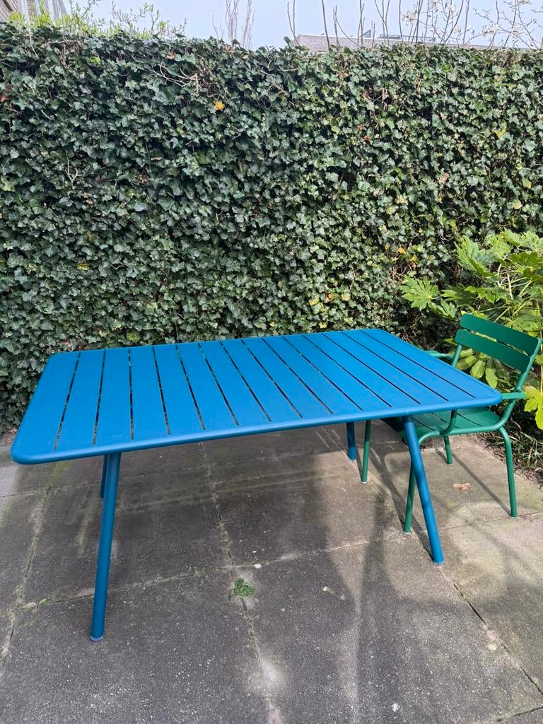 Fermob Luxembourg tafel 165x100 acapulco blue, Tuin en Terras, Tuintafels, Zo goed als nieuw, Rechthoekig, Aluminium, Ophalen