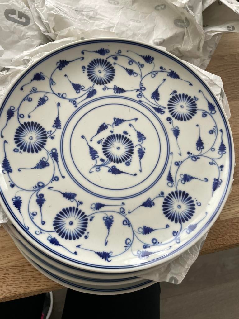 10ontbijt borden, 2 soorten, blauwe print, Antiek en Kunst, Antiek | Porselein, Ophalen of Verzenden