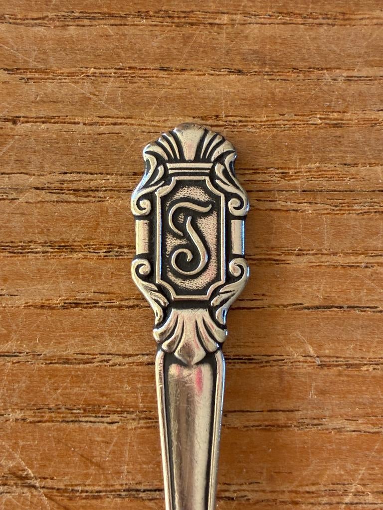 Vintage GN Gero 90 verzilverde theelepel monogram letter T, Ophalen of Verzenden