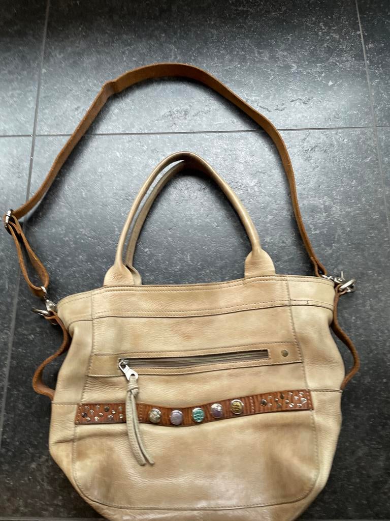 Noosa Amsterdam Handtas - Beige Leer met Decoratie, Ophalen of Verzenden, Gebruikt, Beige, Handtas