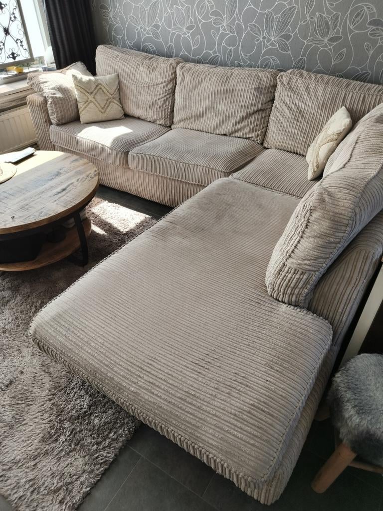 Comfortabele ribstof hoekbank, Huis en Inrichting, Banken | Bankstellen, Ophalen, 250 tot 300 cm, Gebruikt, 100 tot 125 cm