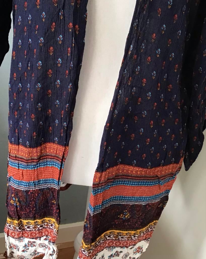 Boho kimono jasje. Maat M - Donkerblauw met Print, Ophalen of Verzenden, Zo goed als nieuw, Maat 38/40 (M), Blauw
