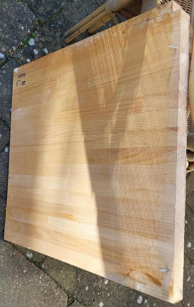 massief houten (keuken)blad +/- 60 x 60 cm. x 4cm. dikte, Huis en Inrichting, Keuken | Keukenelementen, Gebruikt, Minder dan 100 cm