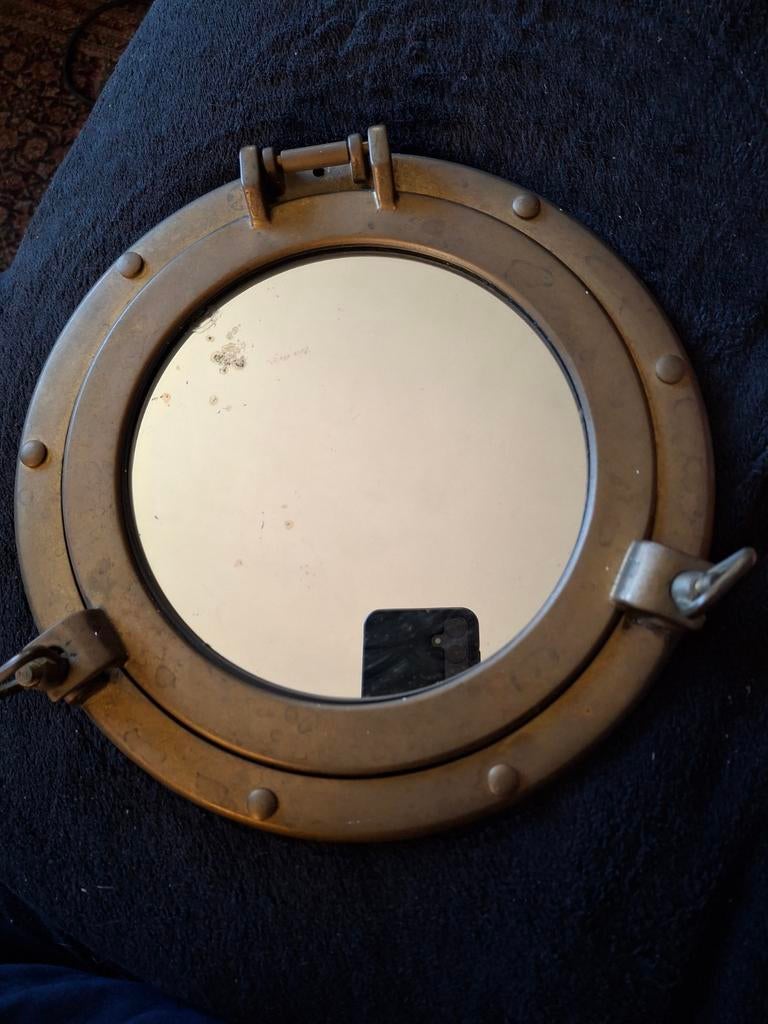 Vintage Patrijspoort Spiegel - Messing, Ophalen of Verzenden, Rond, Minder dan 50 cm, Minder dan 100 cm