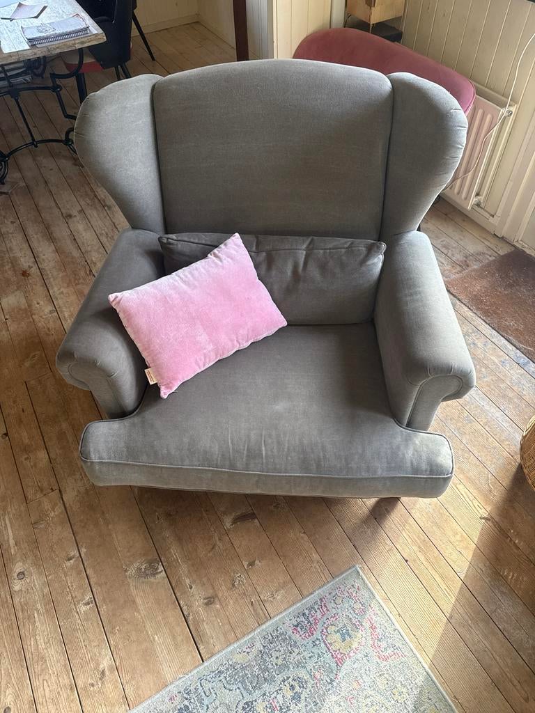 Comfortabele Engelse oorfauteuil, Huis en Inrichting, Fauteuils, Ophalen, Gebruikt, Stof, 75 tot 100 cm