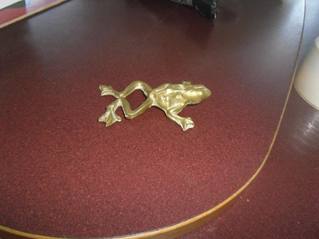 vintage messing kikker klein, lengte 9 cm, Antiek en Kunst, Ophalen of Verzenden, Koper