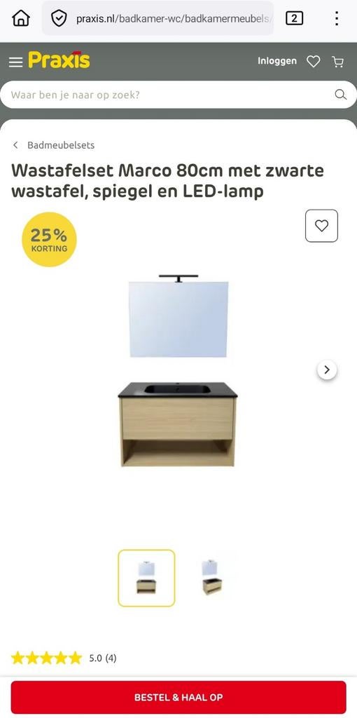 Wastafelkast 80cm Marco (Praxis) met spiegel en LED lamp, Ophalen, Nieuw, 25 tot 50 cm, Minder dan 100 cm