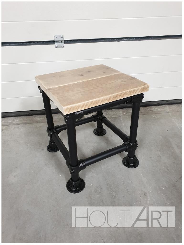 Kruk zwarte steigerbuis met steigerhout, Staal, Info@hout-art.nl, Nieuw, Ophalen of Verzenden