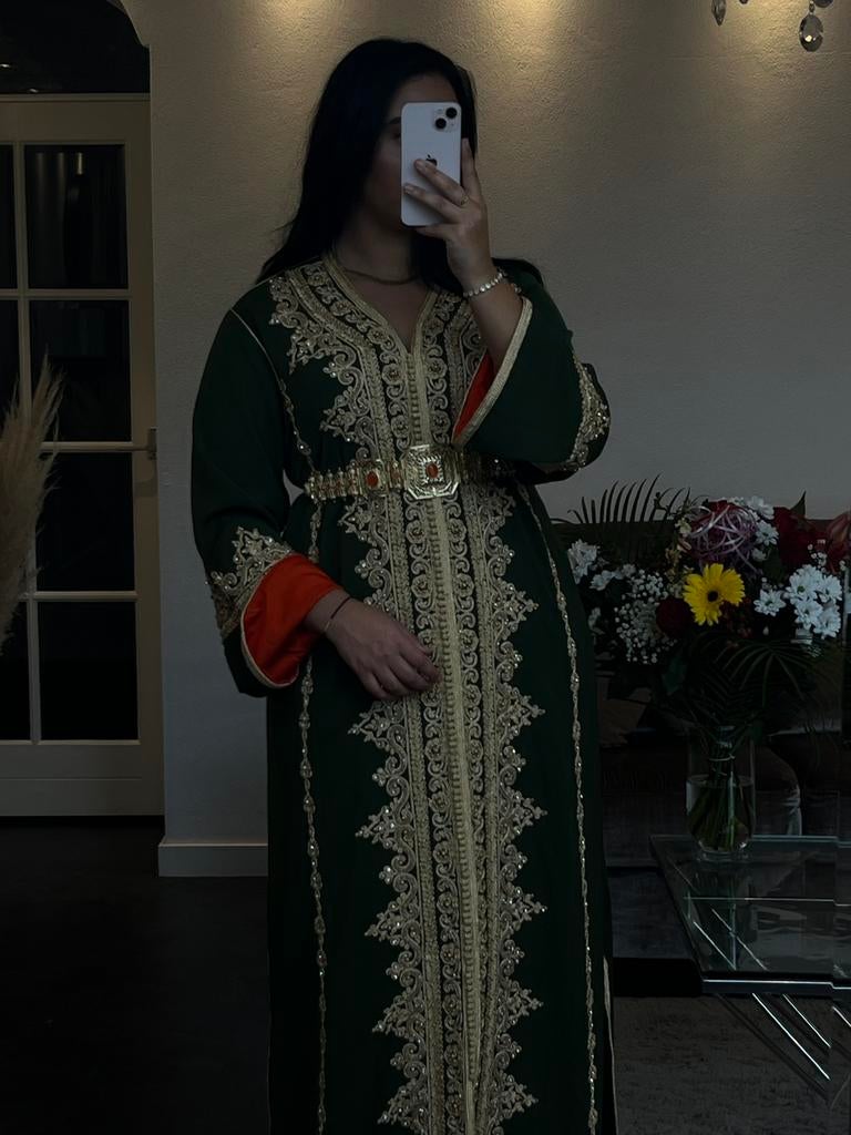 TE HUUR – ZEER EXCLUSIEVE Marokkaanse Takchita / Caftan, Blauw, Maat 42/44 (L), Ophalen of Verzenden, Zo goed als nieuw