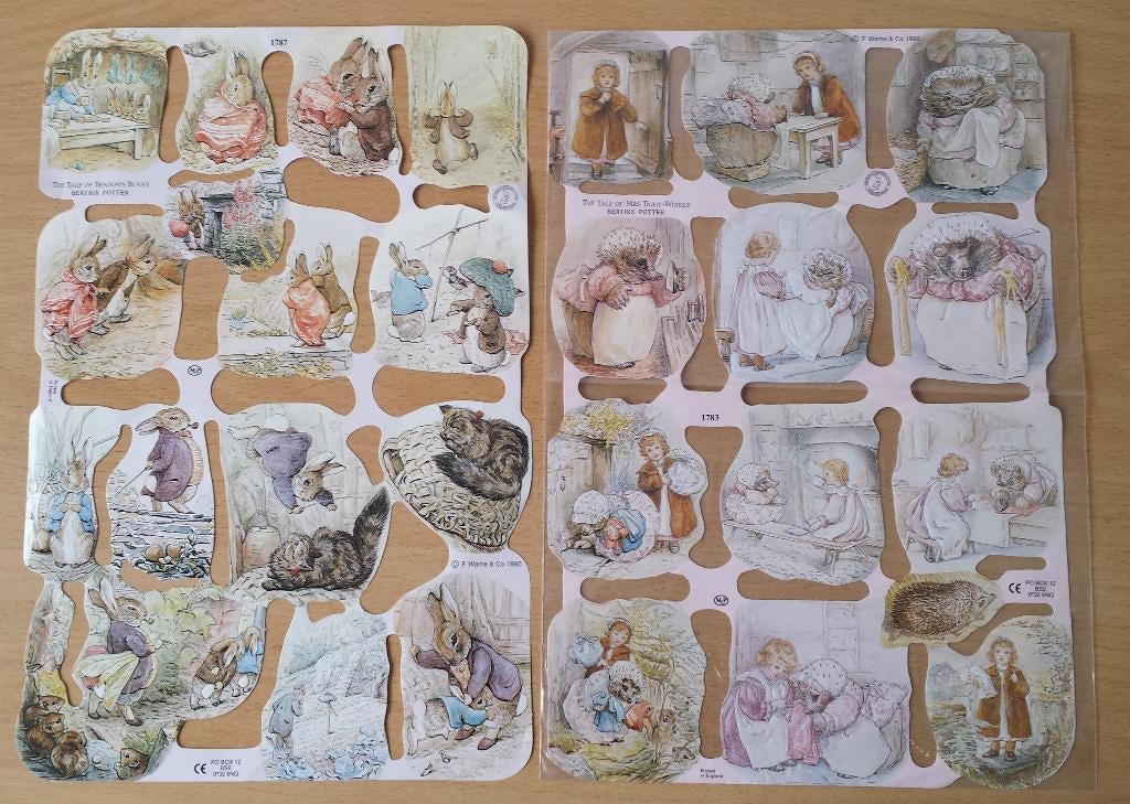 2 vellen Poesieplaatjes Peter Rabbit / Beatrix Potter - 1990, Ophalen of Verzenden