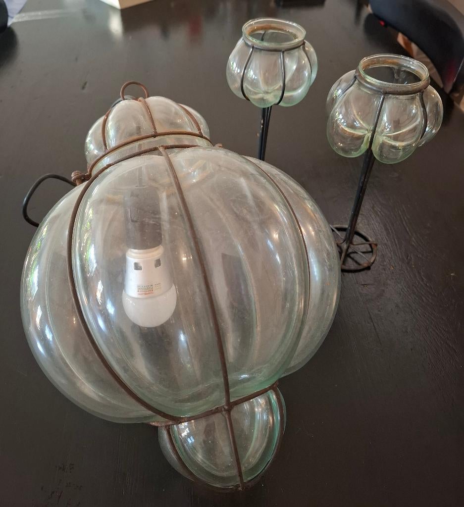 Venetiaanse lamp met 2 bijpassende kandelaars, Antiek en Kunst, Antiek | Lampen, Ophalen of Verzenden