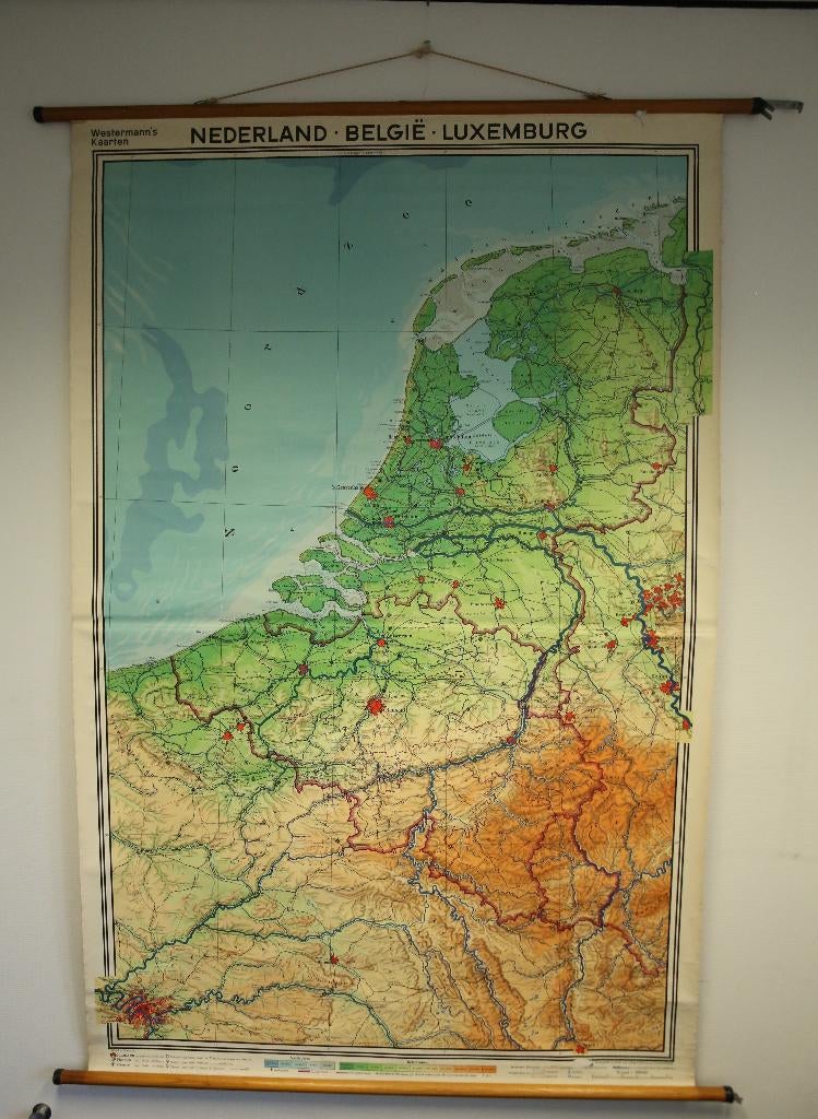 Vintage Schoolkaart “Nederland België Luxemburg” (item 80), Ophalen, Aardrijkskunde