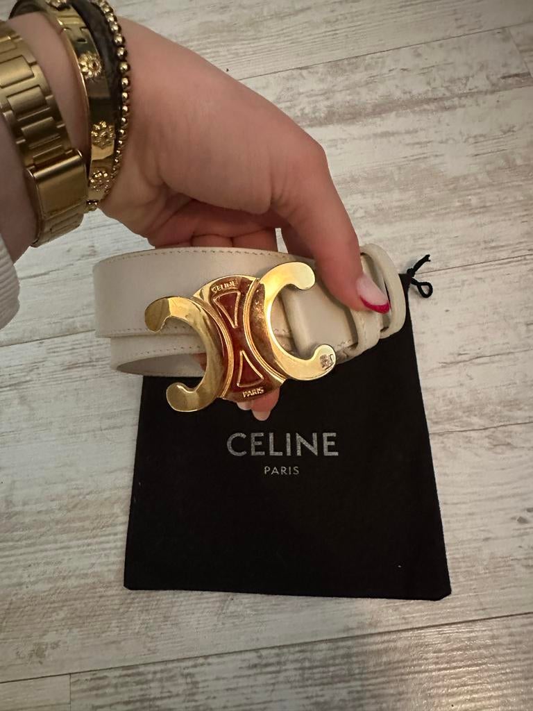 Céline Riem 85cm Beige met Gouden Details, Kleding | Dames, Riemen en Ceinturen, 80 tot 90 cm, 5 cm of meer, Verzenden, Tailleriem
