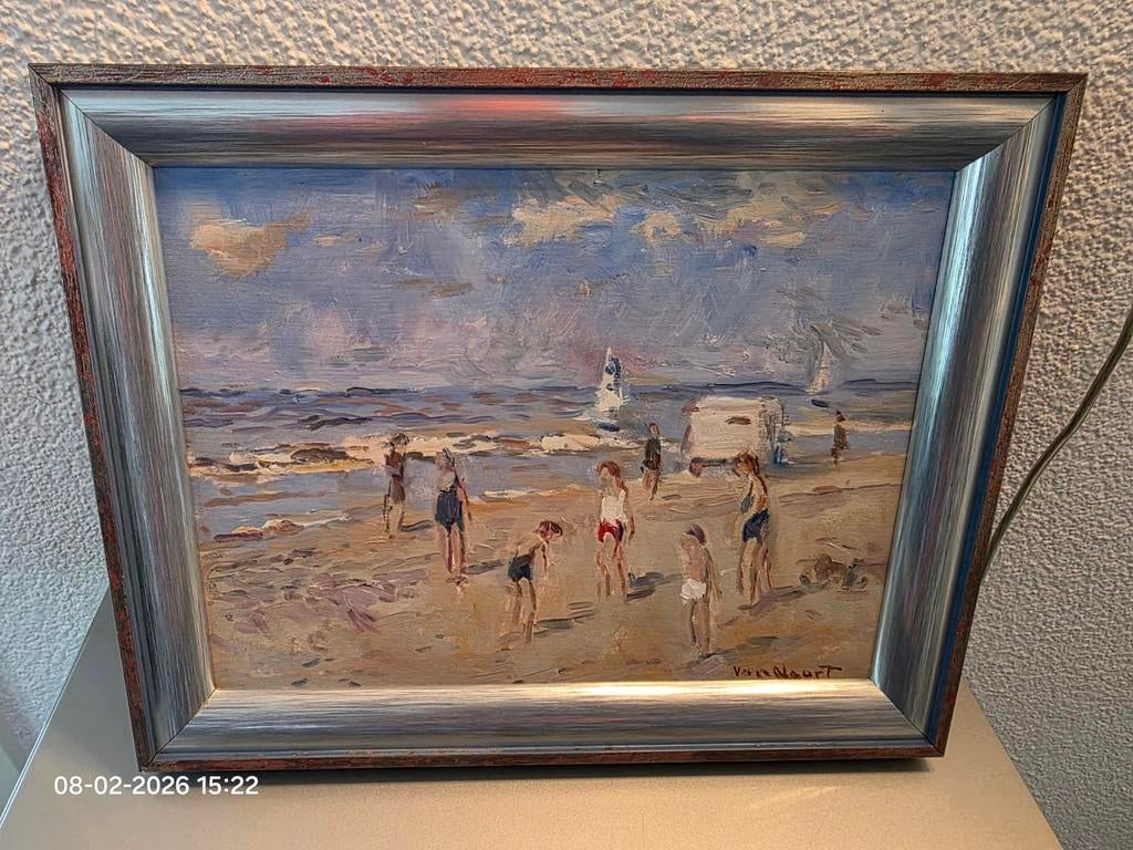 Schilderij van strandtafereel met kinderen, Ophalen of Verzenden