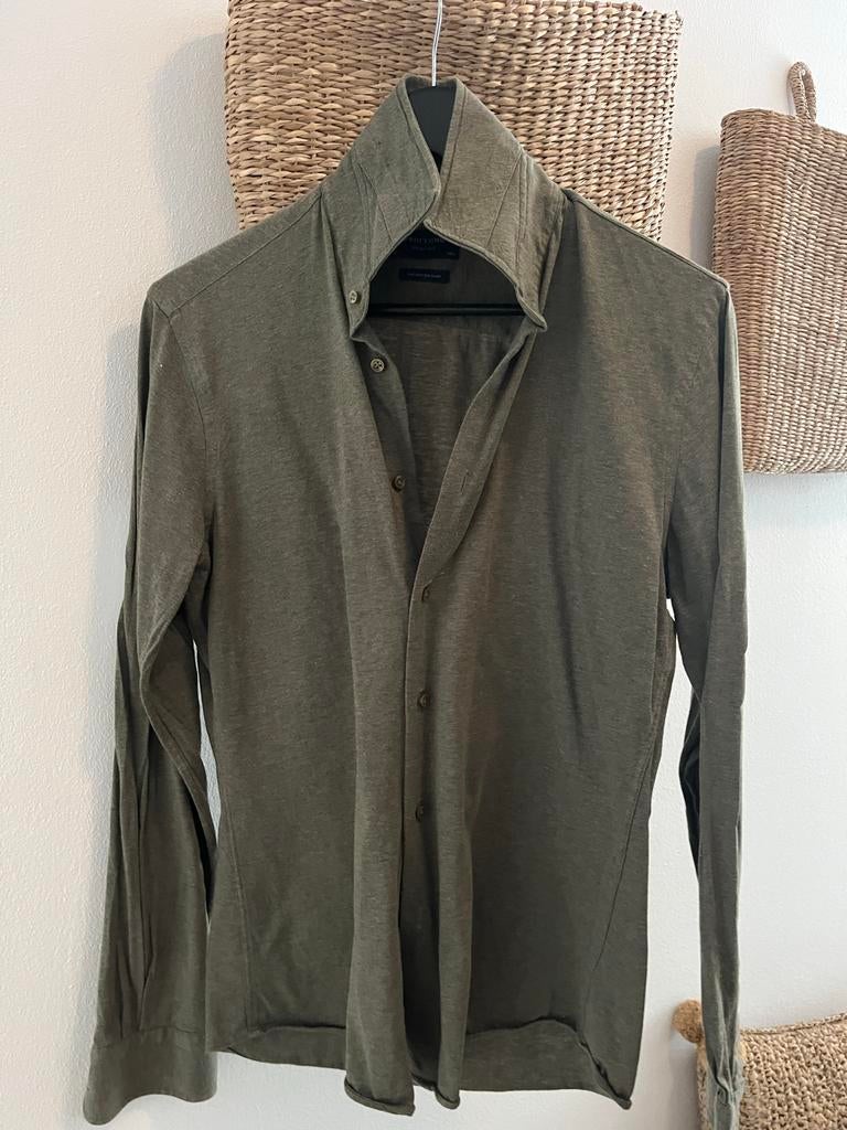 Profuomo Olijfgroen Blouse - Maat 37 / 14.5, Ophalen of Verzenden, Gedragen, Groen, Halswijdte 38 (S) of kleiner