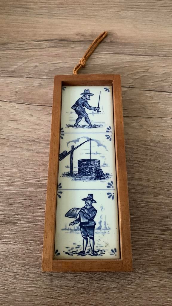 Tegelplateau in houten lijst Delft blauw Vintage, Antiek en Kunst, Antiek | Wandborden en Tegels, Ophalen of Verzenden