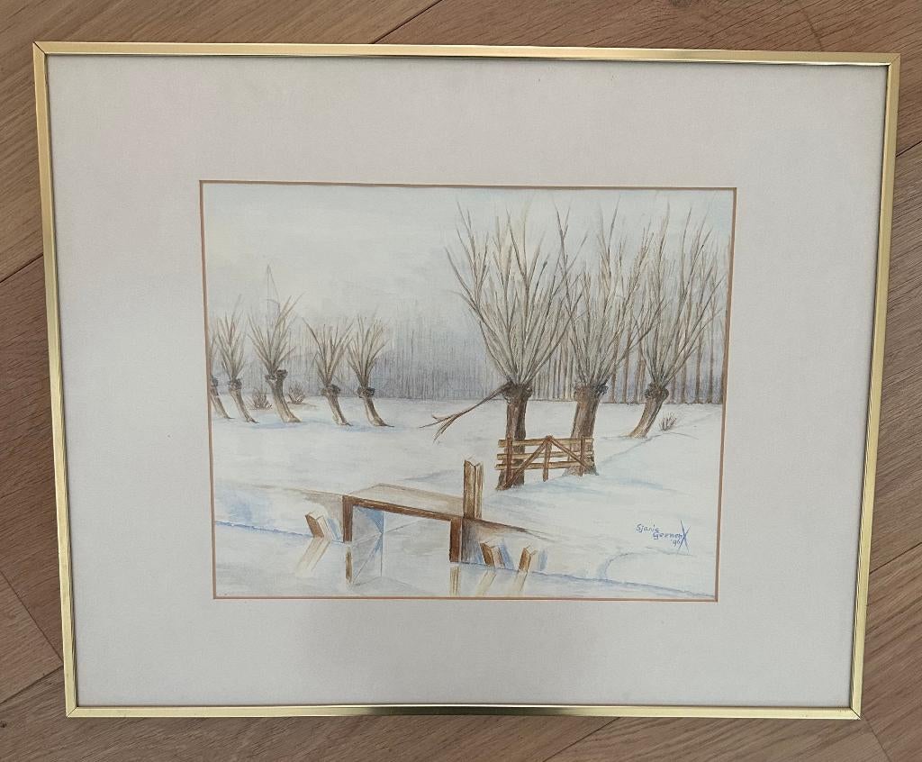 Aquarel ijs landschap, Minder dan 50 cm, Oorspronkelijke maker, Ophalen of Verzenden, Zo goed als nieuw