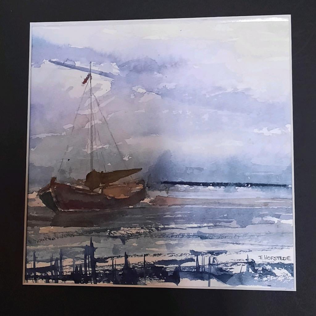 Skutsje  aquarel 30x30, Minder dan 50 cm, Nieuw, Ophalen of Verzenden, Schilderij