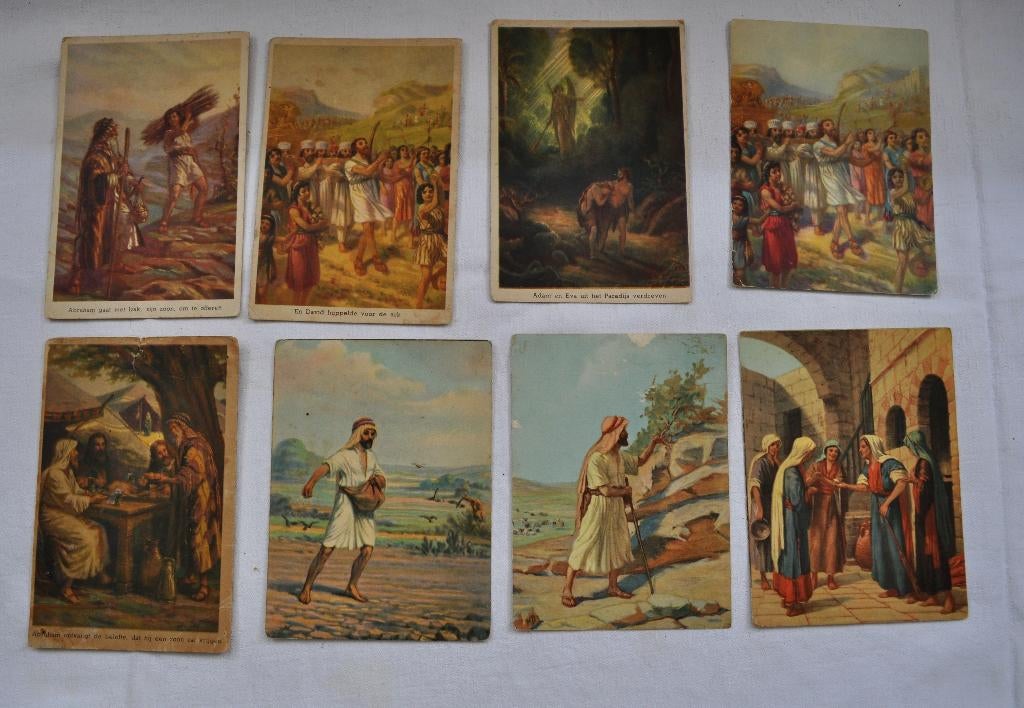Oude Religieuze Kaarten Kaart Adam Eva Abraham David, Verzamelen, Ophalen of Verzenden, 1960 tot 1980, Overige thema's