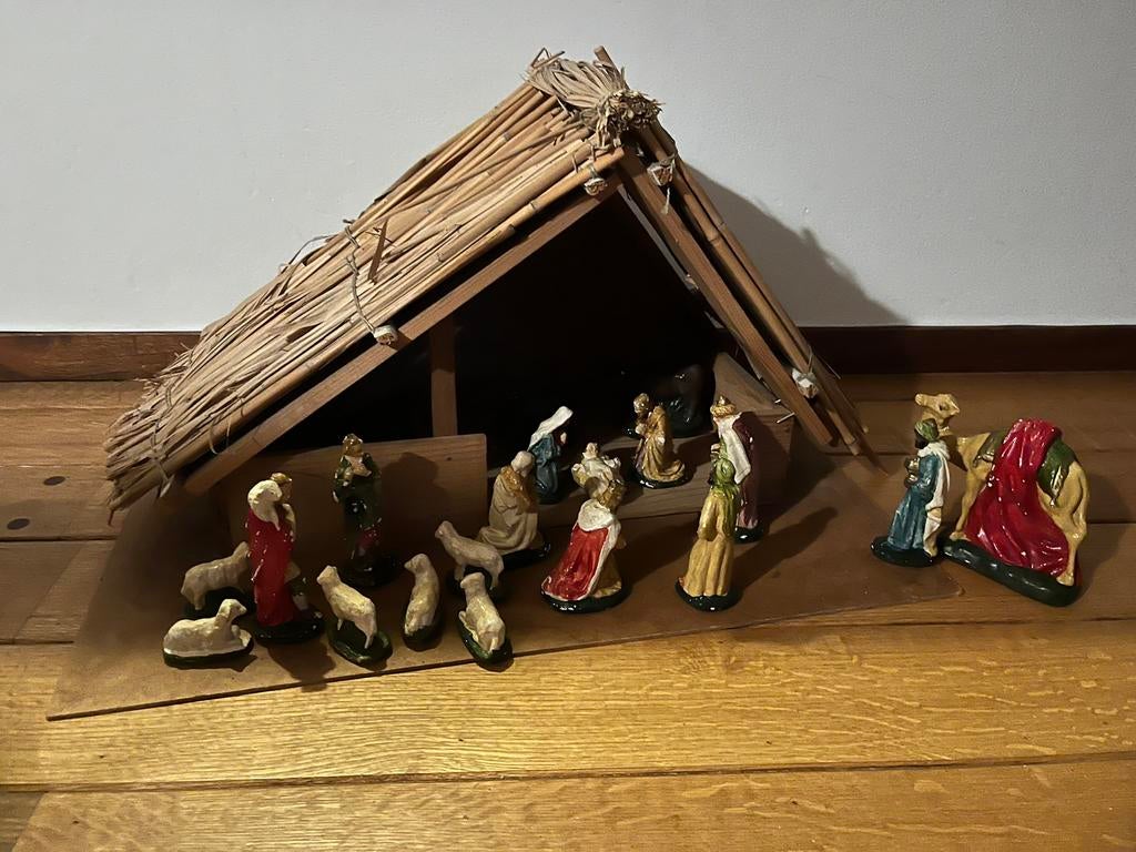 Brocante Complete kerstgroep met stal, Diversen, Kerst, Ophalen of Verzenden, Gebruikt