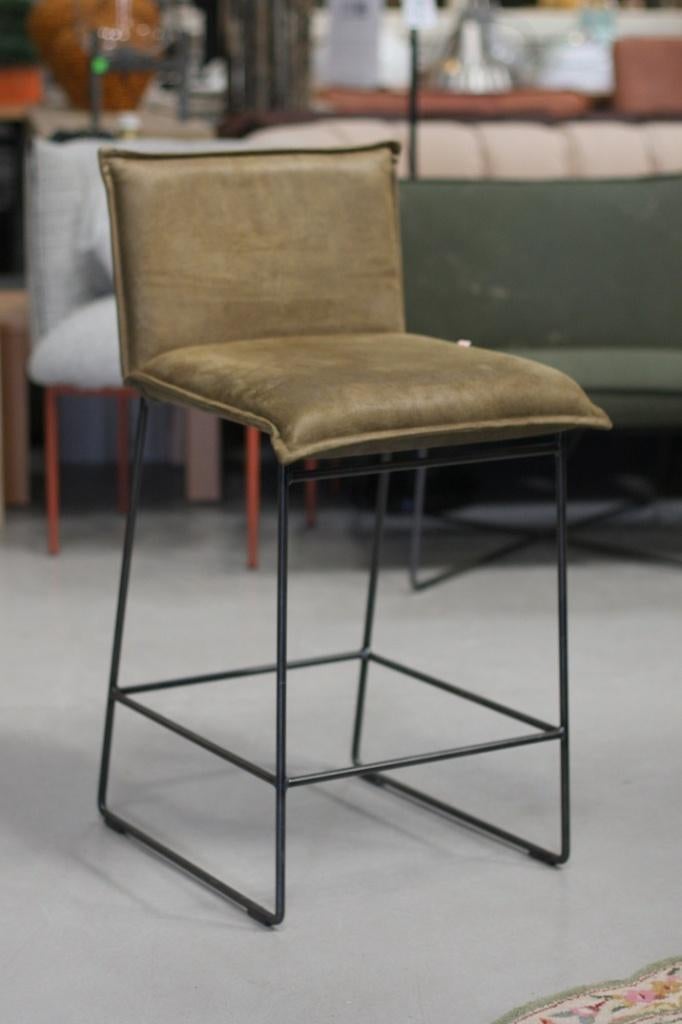 2 x luxe barstoel barkruk AMY Jess Design metaal stof groen, Ophalen, Met voetsteun, 60 tot 90 cm, Zo goed als nieuw