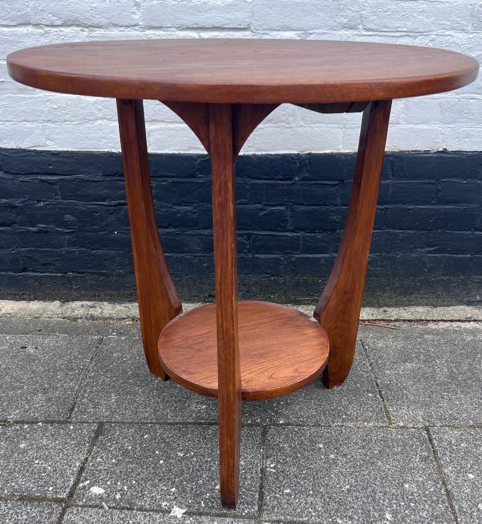 antiek eiken bijzettafel 58 cm, hoog 63 cm, De doofpot, Antiek klassiek, Rond, 60 cm of meer