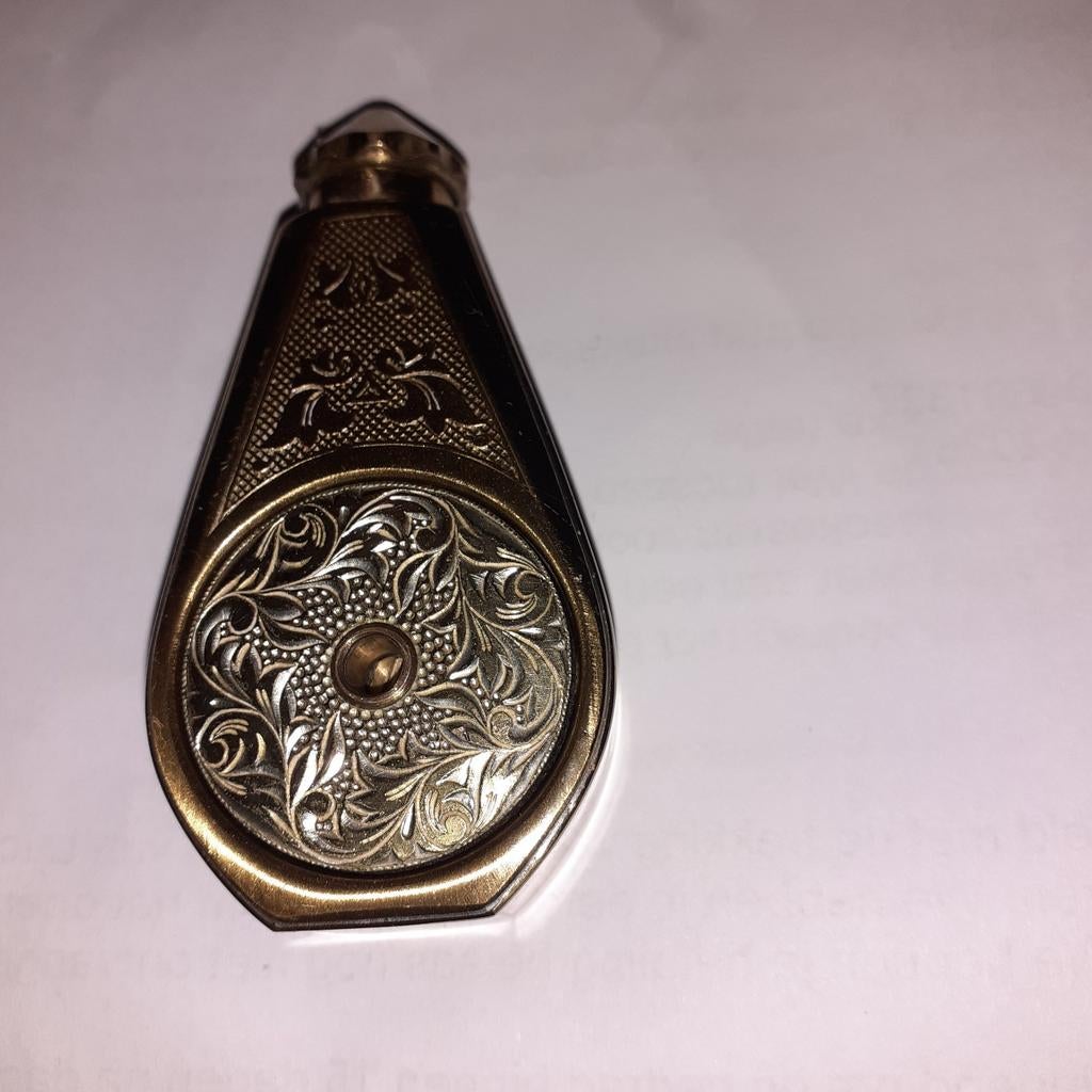 Antieke koperen poederfles met gravures, Antiek en Kunst, Ophalen of Verzenden