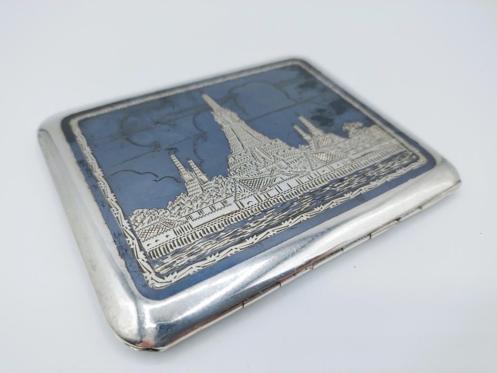 Zilveren sigarettendoos met niello inleg, Thailand, Verzenden, Zilver