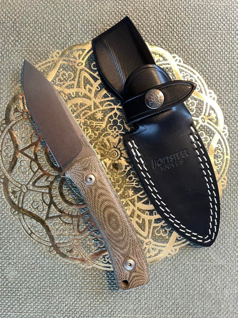 Lionsteel Molletta M4 vaststaand mes met leren schede, Ophalen of Verzenden, Nieuw