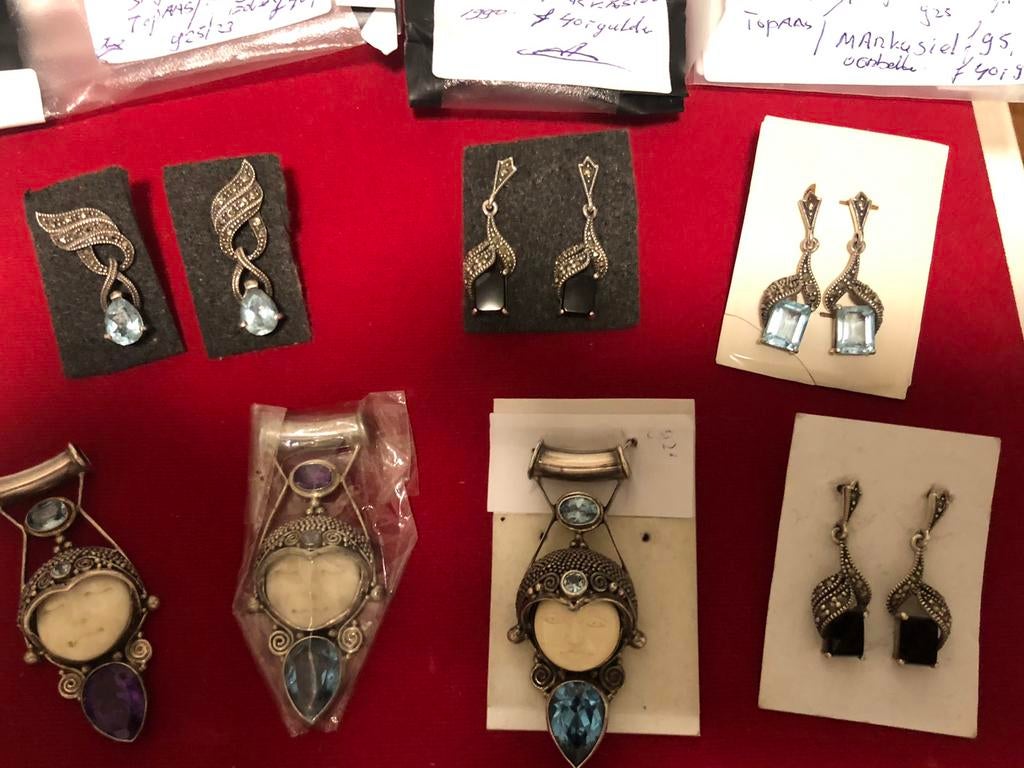 Zilveren massief 925 Sajen hangers & oorbellen goddes NOS, Ophalen, Overige kleuren, Nieuw, Met edelsteen