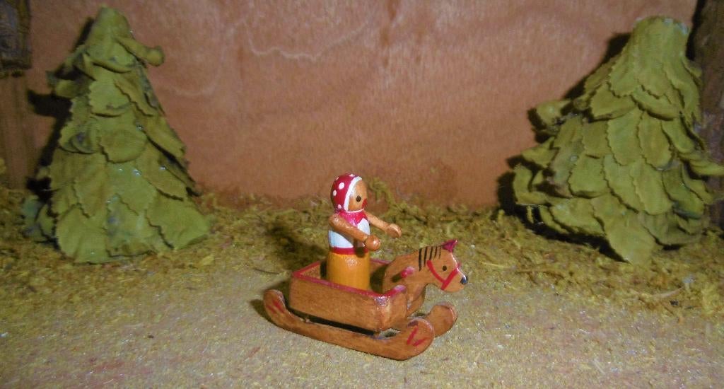 poppenhuis miniatuur paarden slee met popje speelgoed paard, Verzenden, Poppenhuis