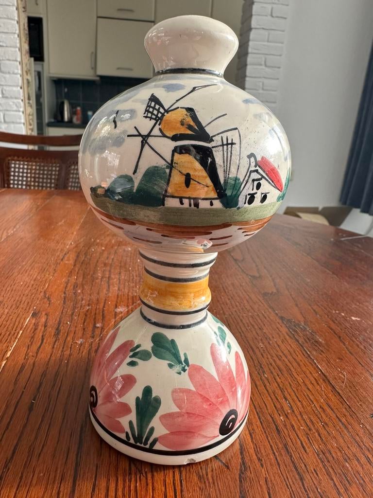 Handbeschilderde vintage lampvoet Aardewerk Gouda, Ophalen of Verzenden