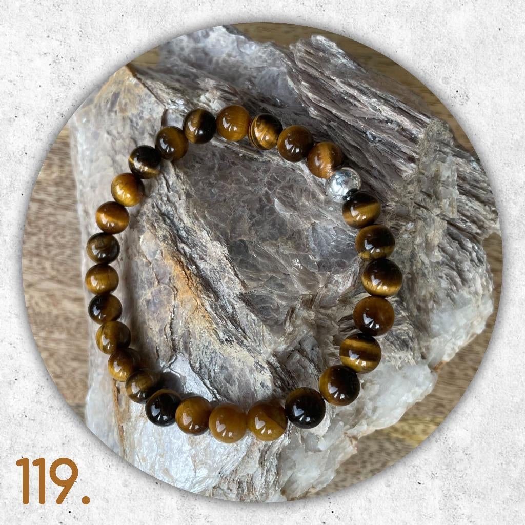 🦋MJB Armband nr: 119 Tijgeroog halfedelsteen 19 cm, Overige materialen, Bruin, Nieuw, Ophalen of Verzenden
