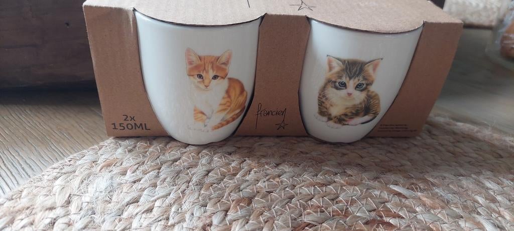 2 mok-jes FRANCIENS katten , 150 ml mokjes FRANCIEN, Nieuw, Ophalen of Verzenden, Overige stijlen, Kop(pen) en/of Schotel(s)
