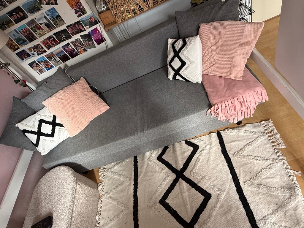 Grijze Slaapbank Ikea, Huis en Inrichting, Ophalen, Tweepersoons, 140 cm, Zo goed als nieuw