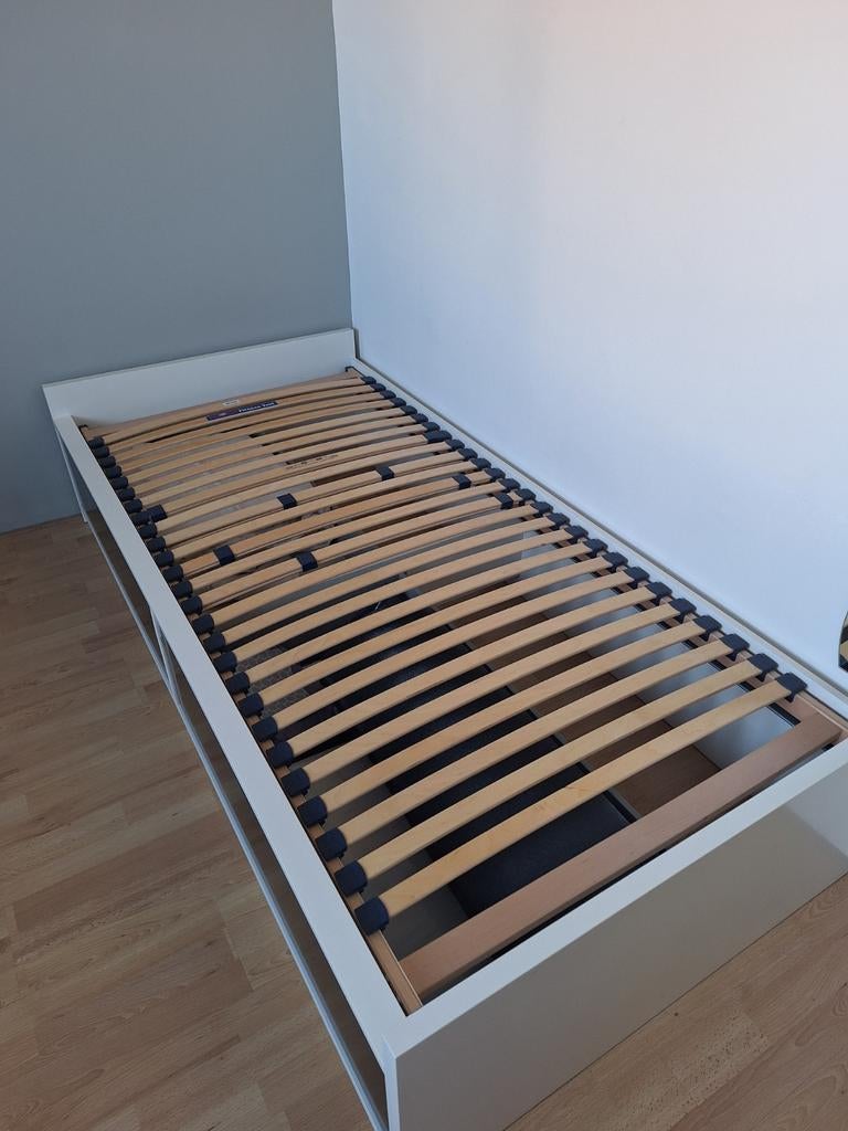 Bed ODDA afmeting 208cmx98cm inclusief matras 200cmx90cm, Ophalen, Eenpersoons, Wit, Hout