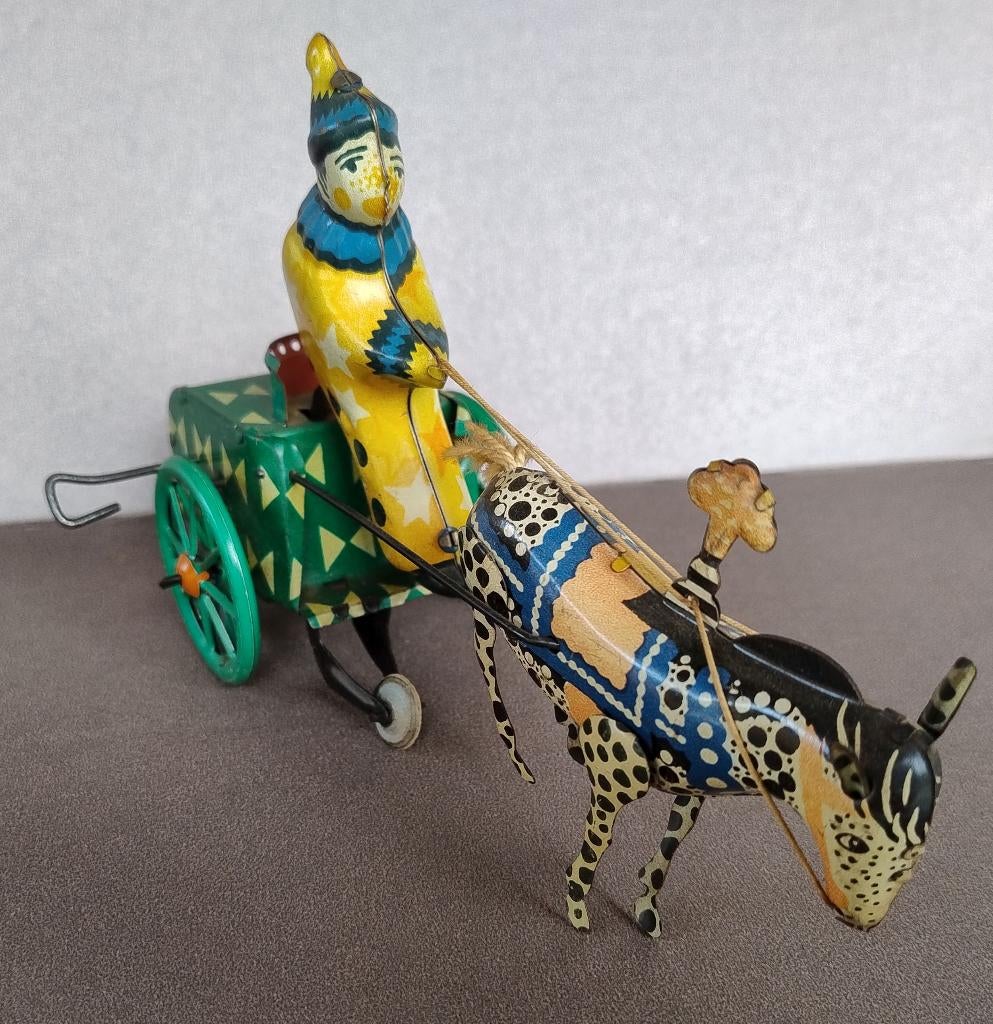 Oud Blikken Speelgoed circus PAARD EN WAGEN (met doos), Antiek en Kunst, Ophalen of Verzenden