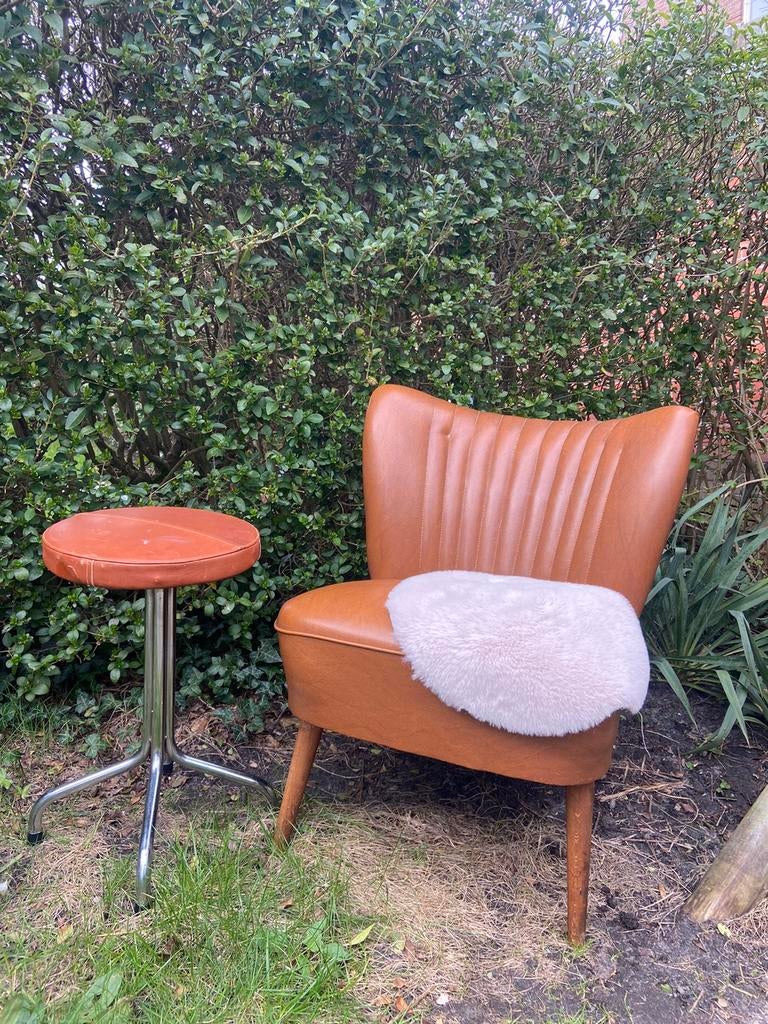 Vintage cocktail stoel fauteuil en krukje groningen, Huis en Inrichting, Fauteuils, Ophalen, Gebruikt, Minder dan 75 cm, Minder dan 50 cm