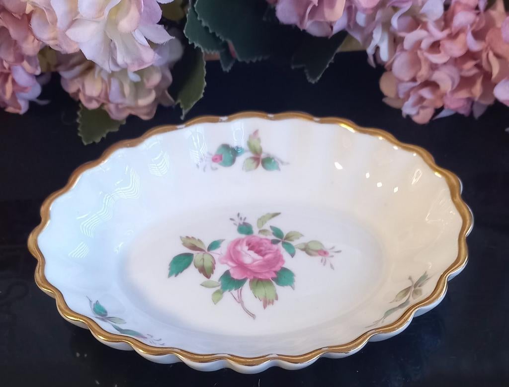 Leuk brocant klein schaaltje, roze roos, Spode England, Ophalen of Verzenden